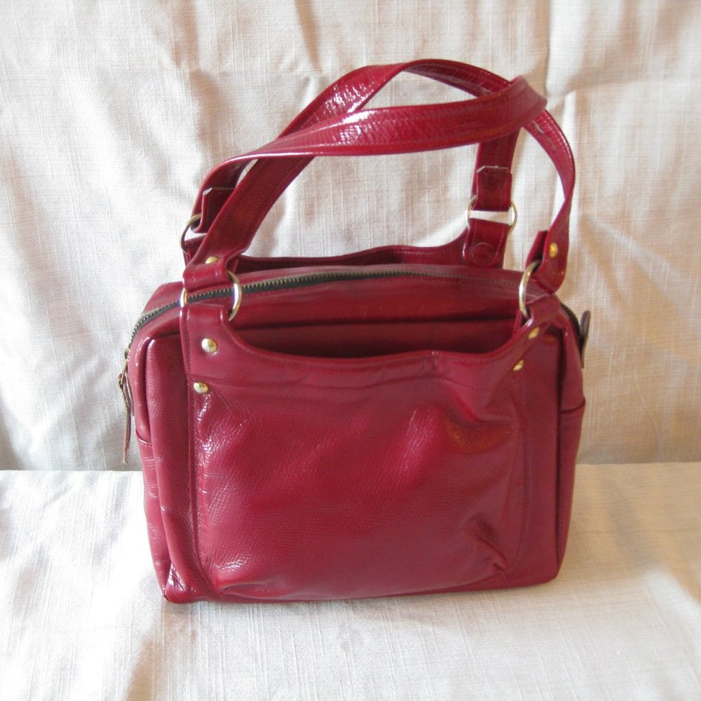 Vintage red handbag 1960s with secret pocket in lining panel